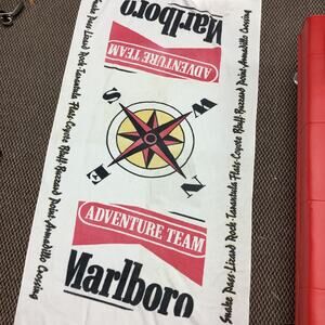 Vintage 90s Marlboro Adventure Team White Cotton Beach Towel 65 x 34.5”